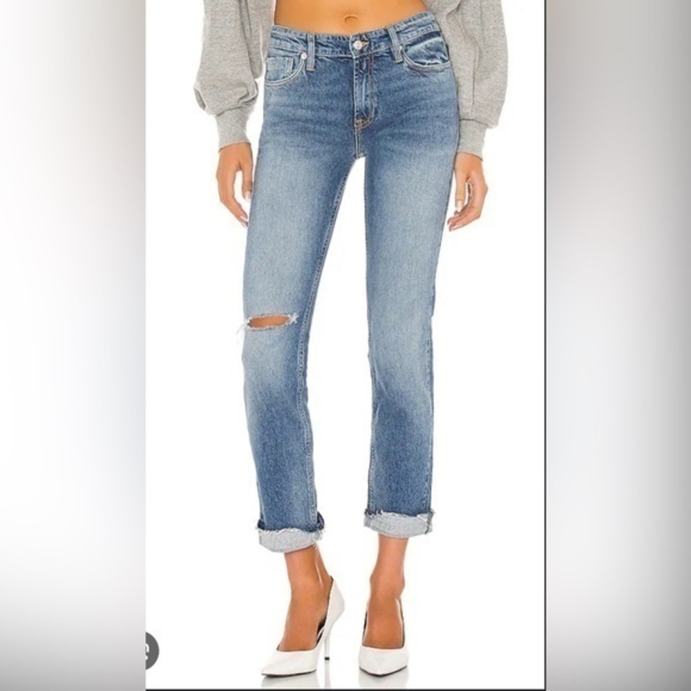 We The Free Free People Cuffed Slim Boyfriend Blue Denim Jean Size 24